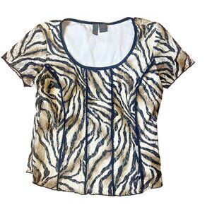 Serenade NY Animal Print Y2K Lace Overlay Top‎ Blouse Size S Stretch Lined 90s